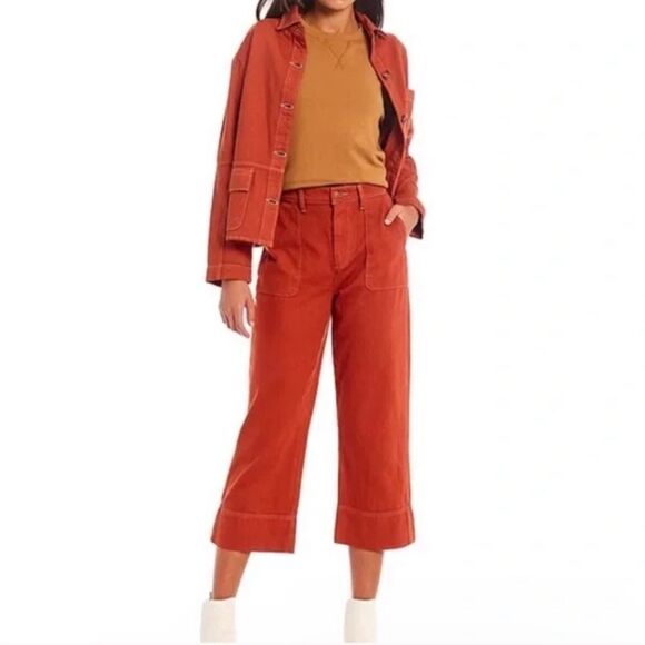 Roller Rabbit Elle Twill Wide Leg High Rise Cropped Poplin Pants NWT Size 10 - Picture 1 of 15